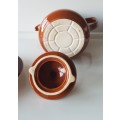 Vintage earthenware Coffee Pot with small cup and saucer. 1970s German made vintage Melitta