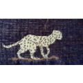 Vintage Scatter cushion:  Leopards on Brown background, with a broad African print at the top.