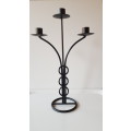 Smooth Black Wrought Iron Candelabra type candlestand with 3x tiers for taper candles.
