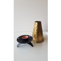 Vintage Metal Tea Light Burner Stand. Black metal base and loose Brass metal shade