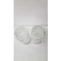 Glass Flower vases. Set of 2x Dinner Table vases. Cylindrical thick glass vase with pressed design
