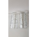 Glass Flower vases. Set of 2x Dinner Table vases. Cylindrical thick glass vase with pressed design