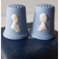 A collectors Set of Royal Wedding thimbles in blue jasperware by Wedgewood in original box