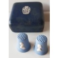 A collectors Set of Royal Wedding thimbles in blue jasperware by Wedgewood in original box