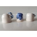 A Vintage set of 3x handmade thimble like cups. Set of three white ceramic Thimble