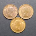 1954, 1955, 1957  Union of South Africa 1/4d - quarter pennies