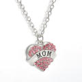 PERFECT GIFT FOR MOM'S   - MOM HEART PENDANT AND CHAIN - SILVER ALLOY AND PINK CRYSTALS