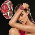 CLASSIC RED GENEVA ROMAN NUMERAL ANALOG QUARTZ  WATCH WITH RED FAUX LEATHER