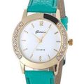 HOT!!! GENEVA WOMEN'S CRYSTAL ANALOG  QUARTZ DRESS WATCH WITH MINT GREEN  FAUX LEATHER STRAP