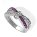 AMETHYST & WHITE CZ'S IN CROSS OVER DESIGN  - SILVER  FILLED - RING SIZE 9  (R 3/4) - FASHION ITEM