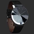 MEN'S ELEGANT BLACK GLOSS FINISHED GLASS DIAL WITH TEXTURED BLACK STRAP WATCH