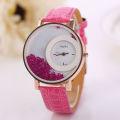 UNUSUAL  "PINK CRYSTALS IN MOTION" LADIES QUARTZ ANALOG WATCH WITH PINK PU LEATHER STRAP
