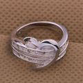 VALENTINE'S GIFT  FOR YOUR LOVE - SILVER FILLED MODERN HEART AND CRYSTAL RING - 2 SIZES AVAILABLE