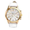 GENEVA PURE WHITE FACE AND STRAP  DIAL YELLOW GOLD CASE WITH ROMAN NUMERALS  LADIES STUNNING WATCH