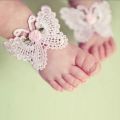 NEWBORN - 2 YEARS - GORGEOUS WHITE  BUTTERFLY AND ROSE HEADBAND AND BAREFOOT SANDALS