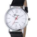 SALE!! GENEVA WHITE  DIAL  QUARTZ ANALOG MEN'S FASHION DRESS  WATCH WITH BLACK FAUX LEATHER STRAP