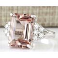 MAGNIFICANT EMERALD CUT MORGANITE CZ RING CRAFTED IN HALLMARKED 925 SILVER - SIZE 7 3/4 /(P 1/2 )