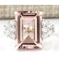 MAGNIFICANT EMERALD CUT MORGANITE CZ RING CRAFTED IN HALLMARKED 925 SILVER - RING SIZE 9  ( R3/4 )