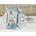 AWESOME EMERALD CUT BLUE TOPAZ CZ RING HALLMARKED 925 SILVER - RING SIZE 8 ( Q )