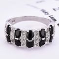 SPARKLING BLACK AND WHITE SAPPHIRE ETERNITY SILVER  RING SIZE 8 ( Q )