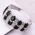 SPARKLING BLACK AND WHITE SAPPHIRE ETERNITY SILVER  RING SIZE 8 ( Q )