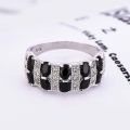 SPARKLING BLACK AND WHITE SAPPHIRE ETERNITY SILVER  RING SIZE 8 ( Q )