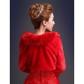 WEDDING OR SPECIAL OCCASION FAUX FUR WRAP, COAT, BOLERO  JACKET 3/4-LENGTH SLEEVES  - RED