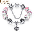 GIFT BOXED  -  DOUBLE 925 STERLING SILVER PLATED  IMPORTED EUROPEAN CHARM BRACELET WITH MERANO GLASS