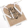 WEDDING DAY "HERE COMES THE BRIDE"  BURLAP & WHITE SATIN RIBBON SIGNS FOR DECOR