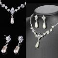 GORGEOUS BRIDAL JEWELLERY SET - FAUX PEARL AND RHINESTONE NECKLACE AND EARRING SET