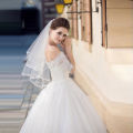 BRIDE ON A BUDGET SALE!!! 2 TIER (BLUSHER INCLUDED) WHITE BRIDAL VEIL WITH COMB & SATIN RIBBON EDGE