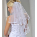 BRIDE ON A BUDGET SALE!!! 2 TIER (BLUSHER VEIL) IVORY BRIDAL VEIL WITH COMB & SATIN RIBBON EDGE