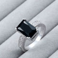 BLACK ONYX AND WHITE TOPAZ CZ ACCENT STONES IN  SILVER PLATED RING - SIZE 11 (V 1/2)