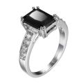 BLACK ONYX AND WHITE TOPAZ CZ ACCENT STONES IN  SILVER PLATED RING - SIZE 11 (V 1/2)