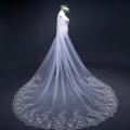 PREMIUM QUALITY LUXURIOUS WHITE 3M  WEDDING VEIL WITH COMB LACE EMBROIDERED BORDER ALSO IN IVORY
