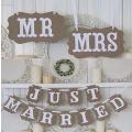 `OLD WORLD` WEDDING DAY LARGE `MR` & `MRS` SET OF SIGNS FOR CHAIR, DECOR, PHOTO PROP BROWN & WHITE