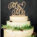 LASER CUT WOODEN M.D.F. WEDDING OR ANNIVERSARY CAKE TOPPER - MR AND MRS HEART DESIGN