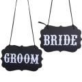 WEDDING DECOR  RECEPTION PLACING - 2 pcs BRIDE AND GROOM  - WHITE WORDING ON BLACK BACKGROUND