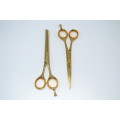 Professional Barber Razor Thinig & Scissors Titanium Coated Gold 6.5` German Stainless Steel