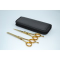 Professional Barber Razor Thinig & Scissors Titanium Coated Gold 6.5` German Stainless Steel
