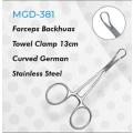 Forceps Backhuas Towel Clamp 13cm Curved German Stainless Steel