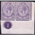 UNION 1920: KH 1/3d  VIOLET IN LOWER RIGHT CORNER PLATE 1 PAIR MLH (SACC 12)