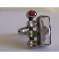 LOVELY 835 CONTINENTAL SILVER RING SET WITH VARIOUS SEMI-PRECIOUS STONES