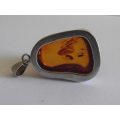 STUNNING CHUNKY STERLING SILVER AND AMBER PENDANT