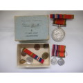 WW2 MEDALS WITH RIBBONS AND PINS, 1 x Large and 2 x Small