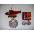 WW2 MEDALS WITH RIBBONS AND PINS, 1 x Large and 2 x Small