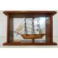 Miniture Model Ship Le `Astrolabe` in a wooden and glass display case