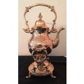 VICTORIAN-STYLED 5-PIECE TEA & COFFEE SET WITH SPIRIT KETTLE WATER WARMER - BRASS & PLATED ON BRASS