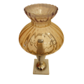 BRASS, PEARLESCENT MARBLE TABLE LAMP AND VICTORIAN AMBER GLASS SHADE