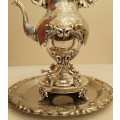 TILTING TEA POT ON STAND WITH BURNER ON TRAY ~ SILVER PLATED